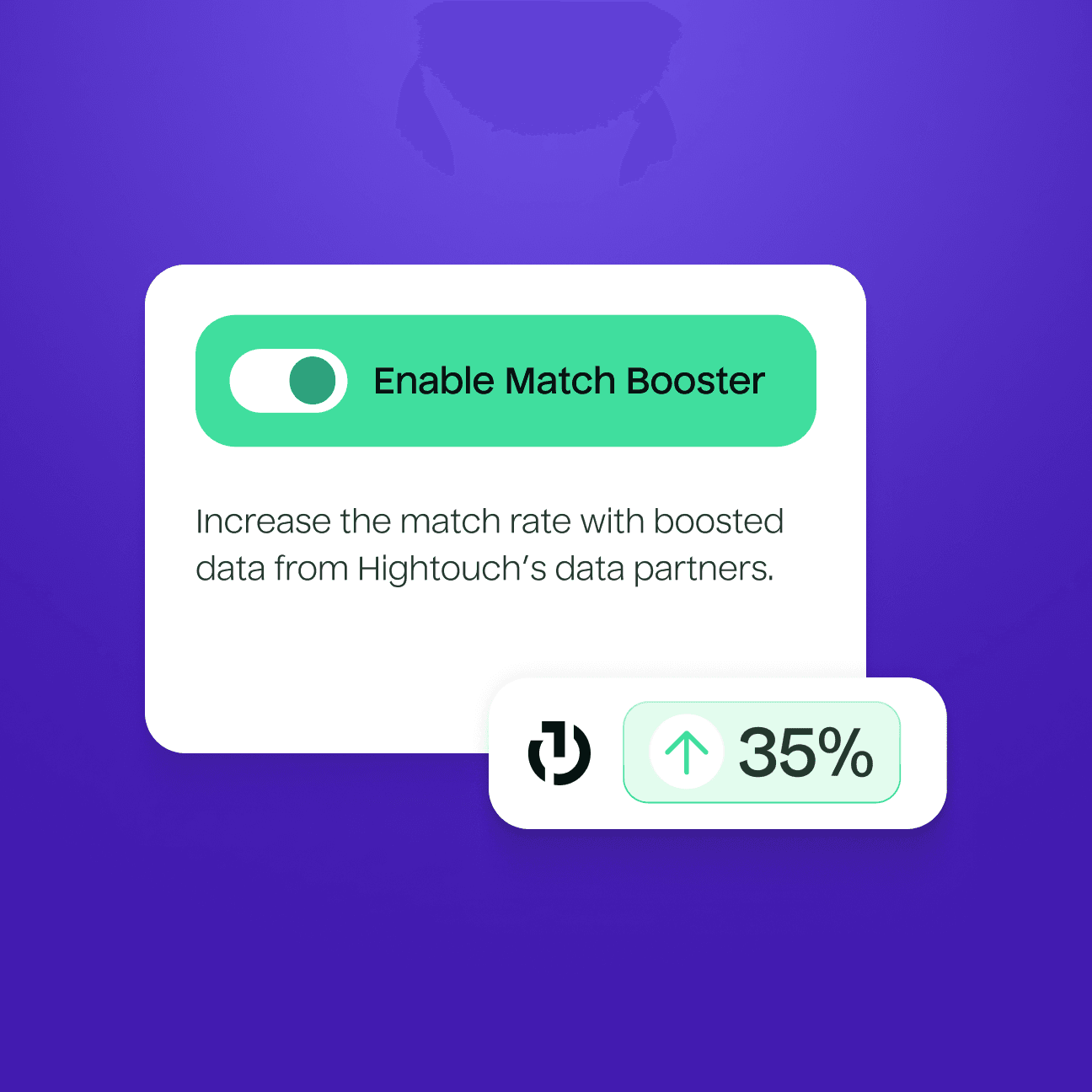 An illustration demonstrating that you can enable Match Booster to increase match rate with boosted data from Hightouch's data partners.