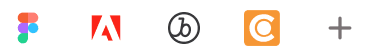 Logos for Adobe, Figma, Bynder, and Google Drive, with a plus icon to represent "And more."