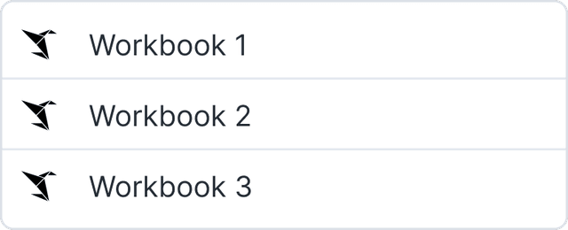 Semi-opaque open dropdown with three example workbook names such as 'Workbook 1'.