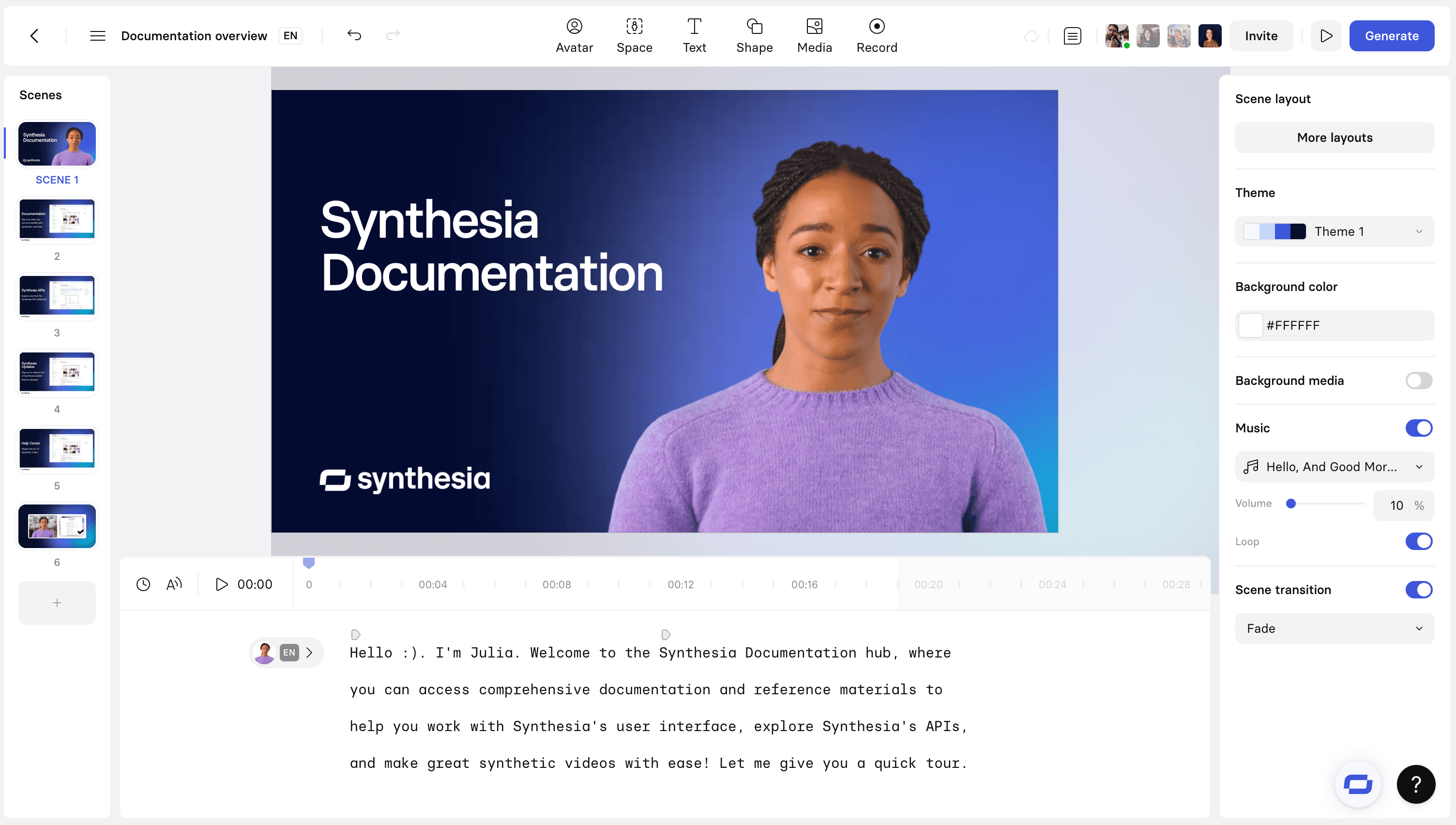 The Synthesia editor