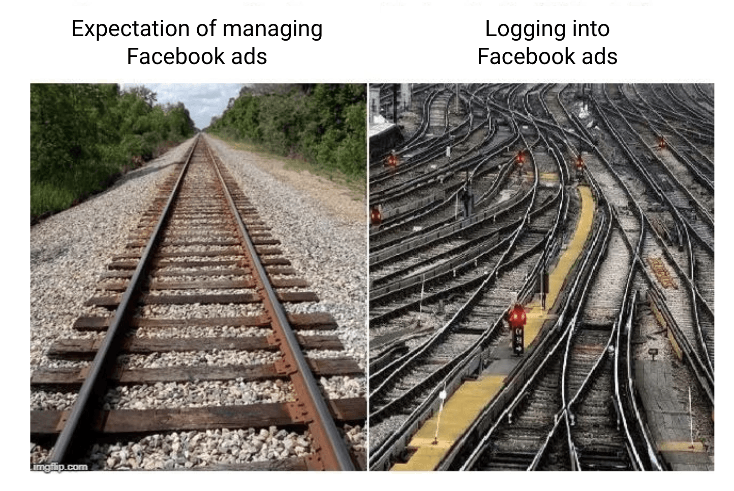 A picture of traintracks depicting the pains of paid media management