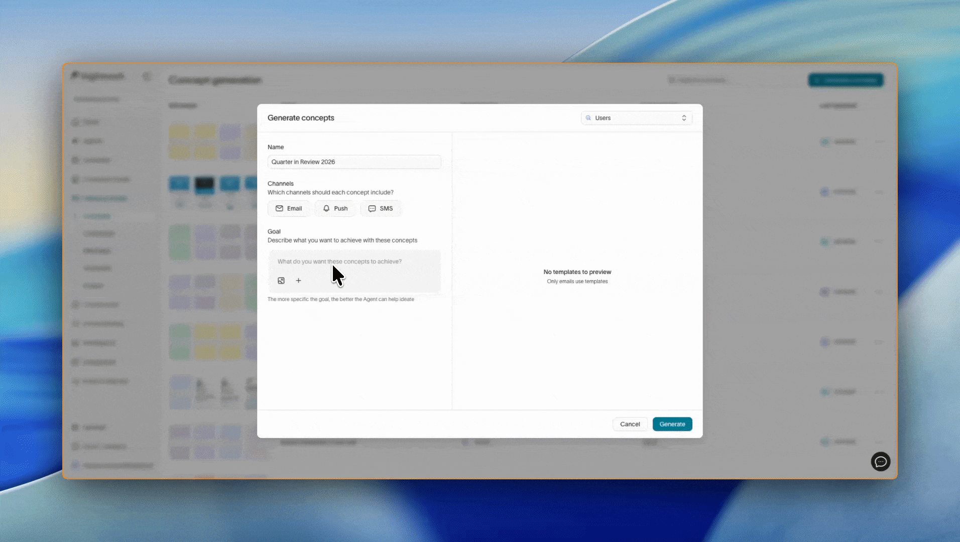 Lifecycle Studio generating cross-channel email and push assets from a single brief.