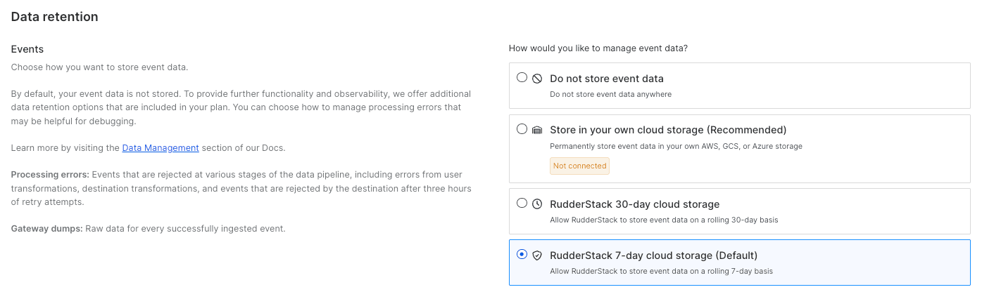 RudderStack data retention policies