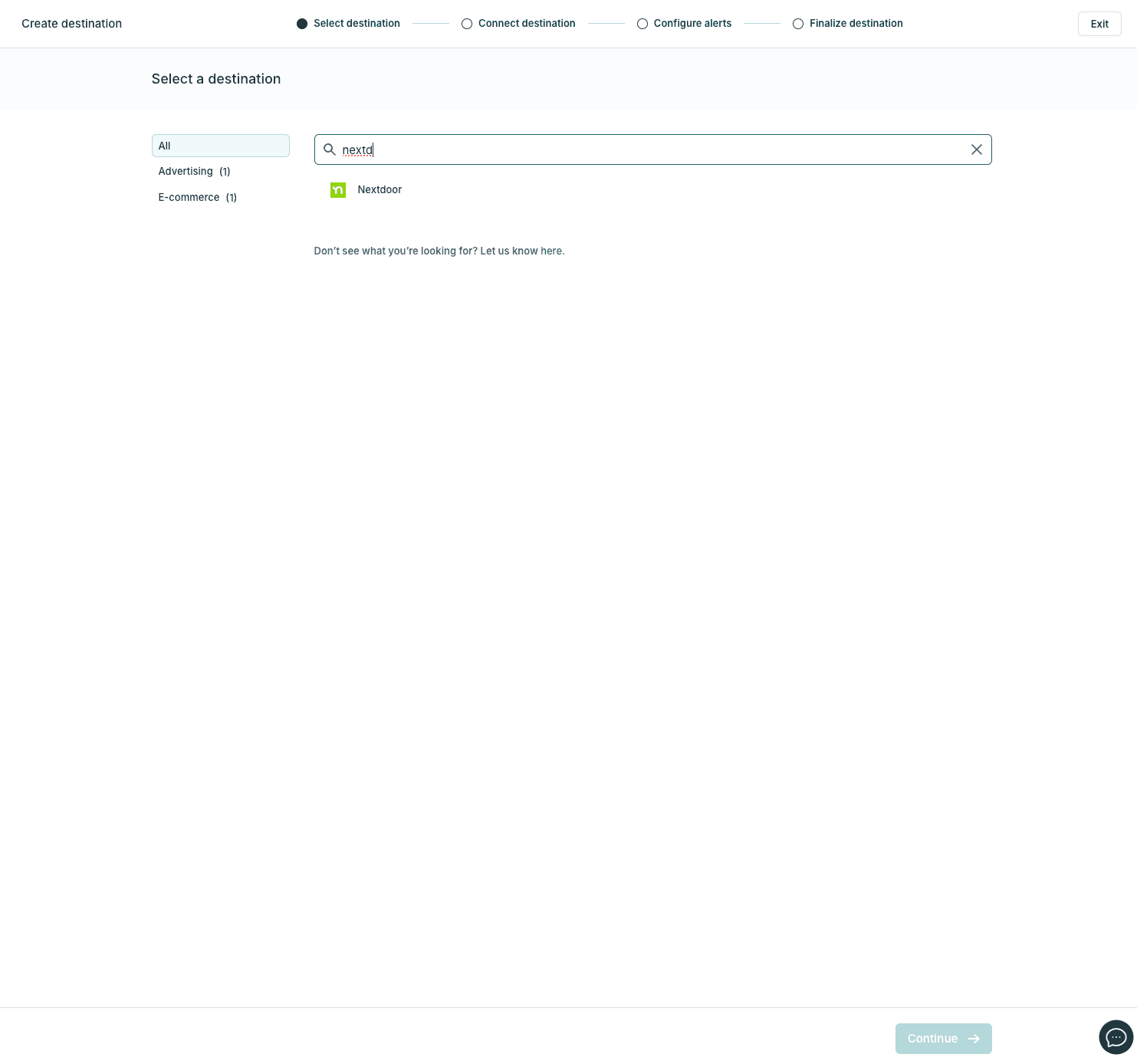 The Hightouch destination catalog searching Nextdoor