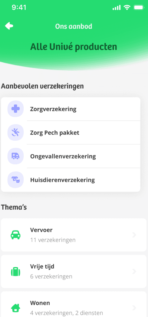 A screenshot of the Unive app, showing the recommendations