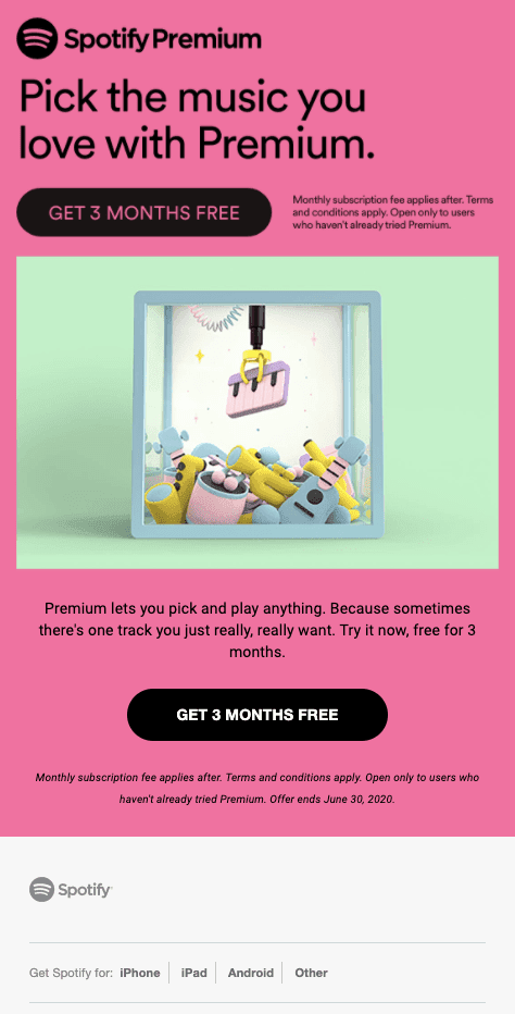 A screenshot of Spotify's win-back growth marketing example