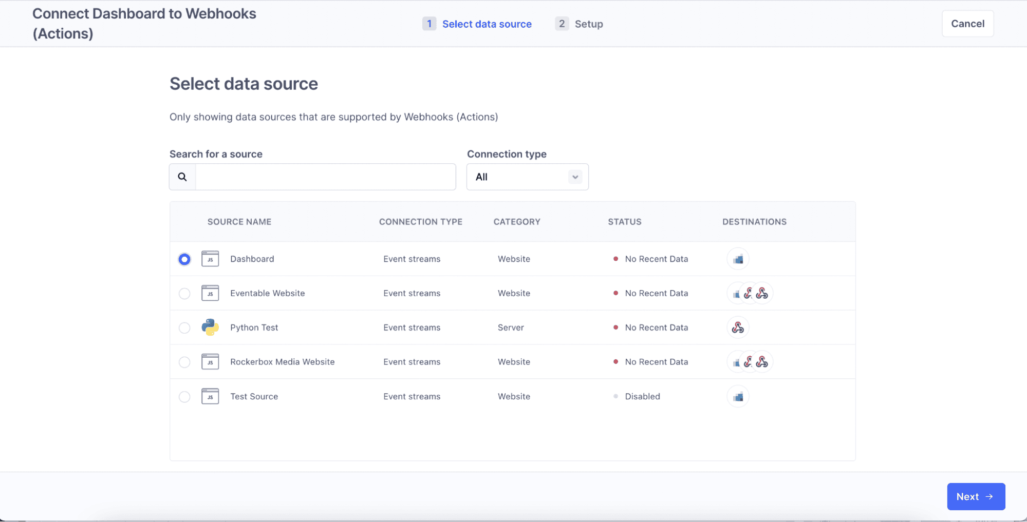 Setting up a webhook destination in Segment