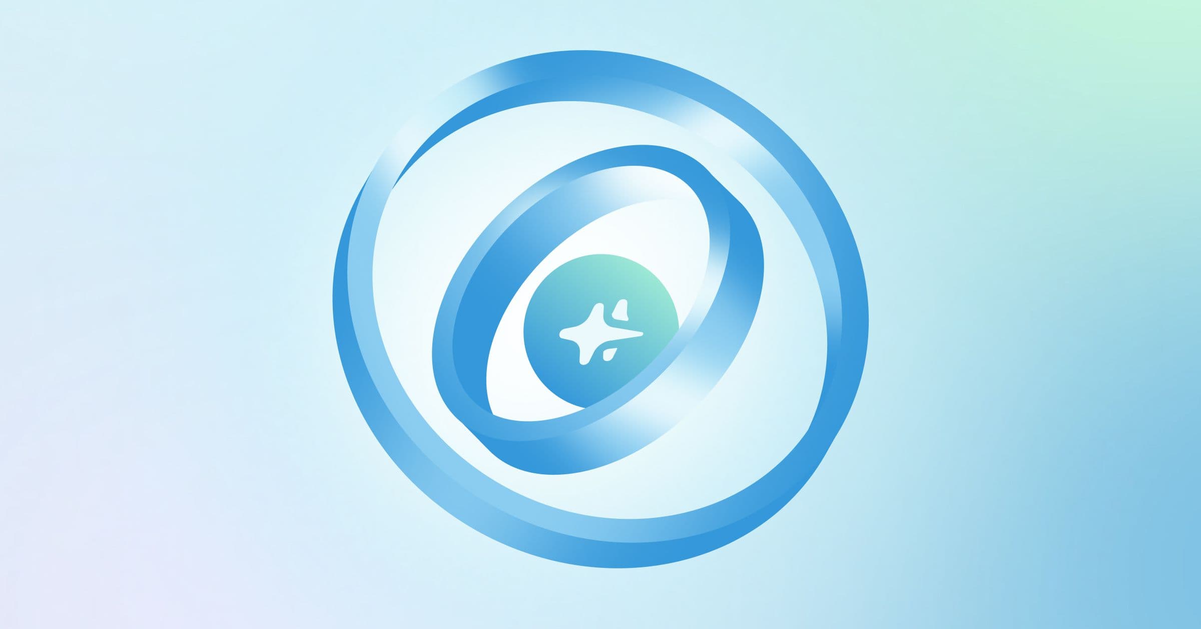 Hightouch's Agentic Marketing Platform abstract visualization with flowing blue gradients rings and agentic sparkles icon.
