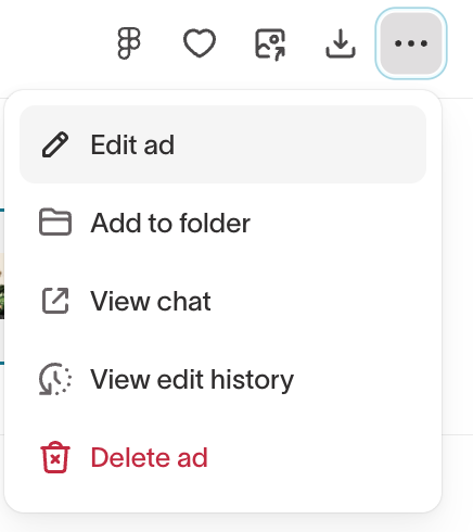 Ad toolbar with the overflow menu open