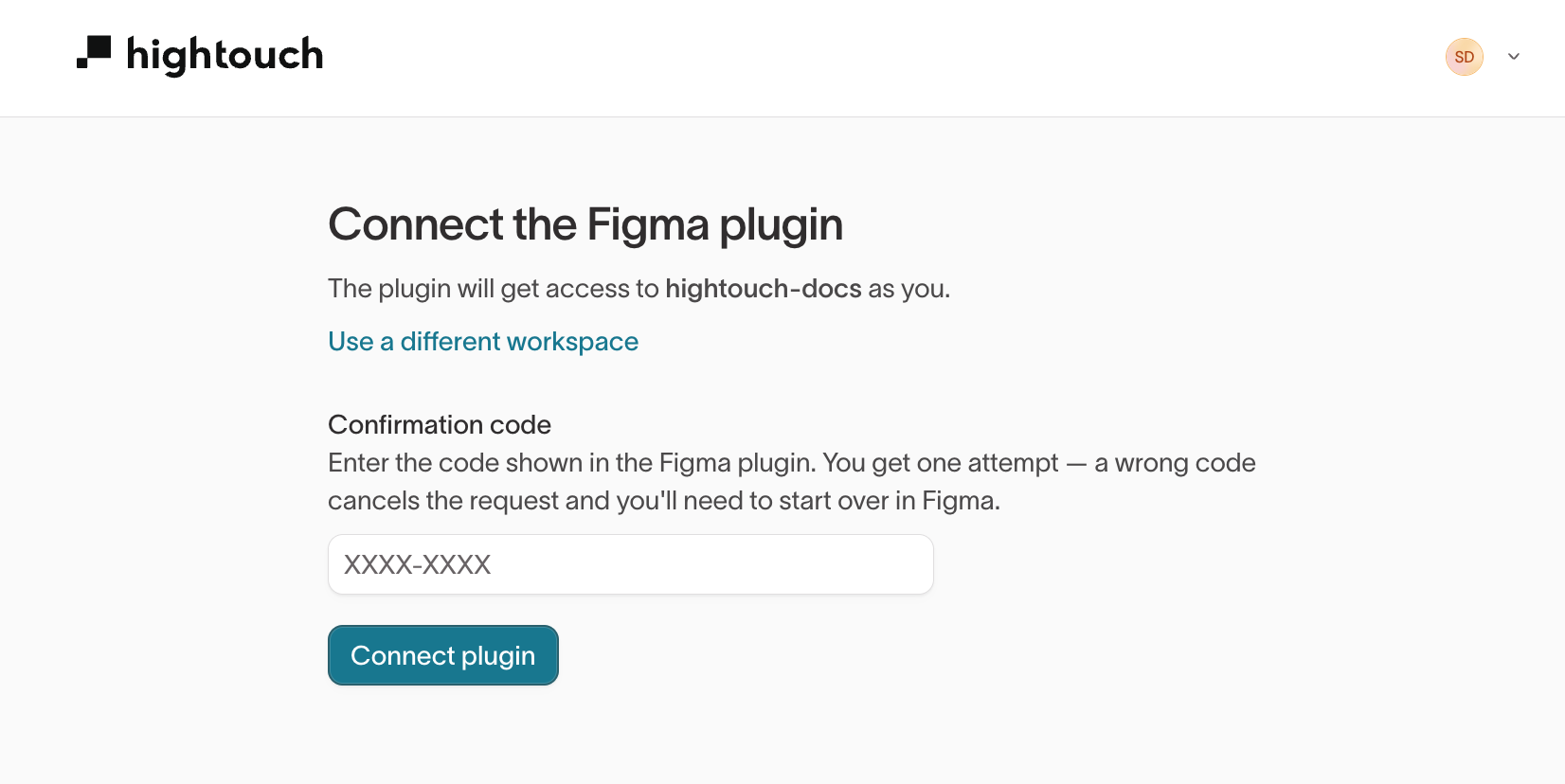 Connect the Figma plugin page in Hightouch with the Confirmation code field