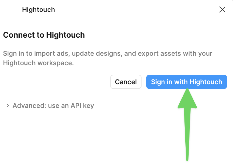 Connect to Hightouch dialog in the Figma plugin with the Sign in with Hightouch button highlighted