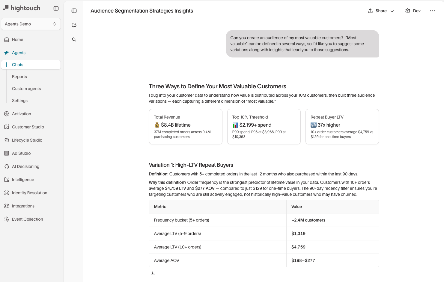 Chat with audience segmentation insights