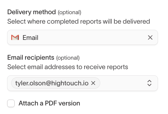 Attach a PDF version checkbox under email delivery settings