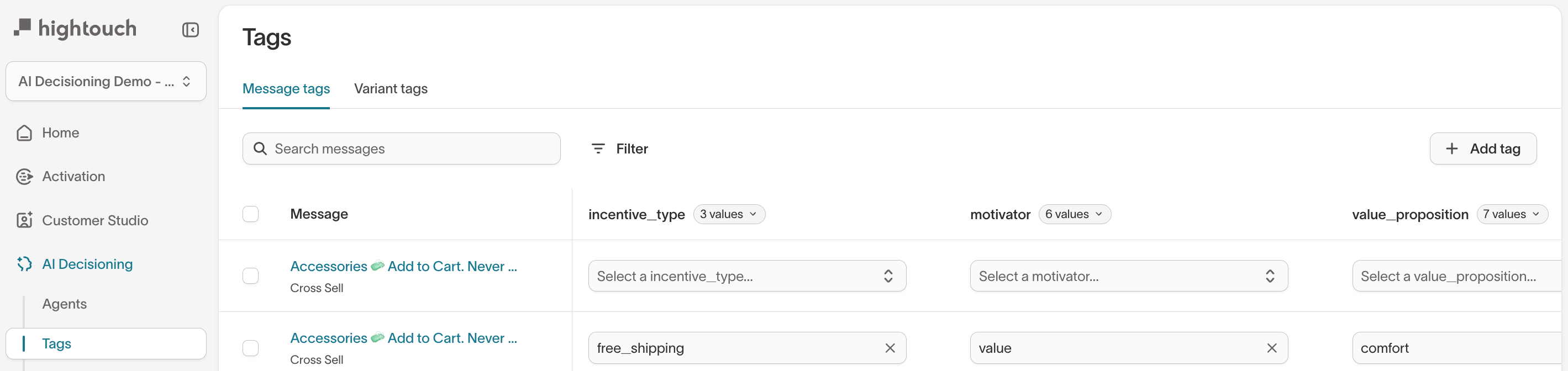 Global Tag Manager – message tags