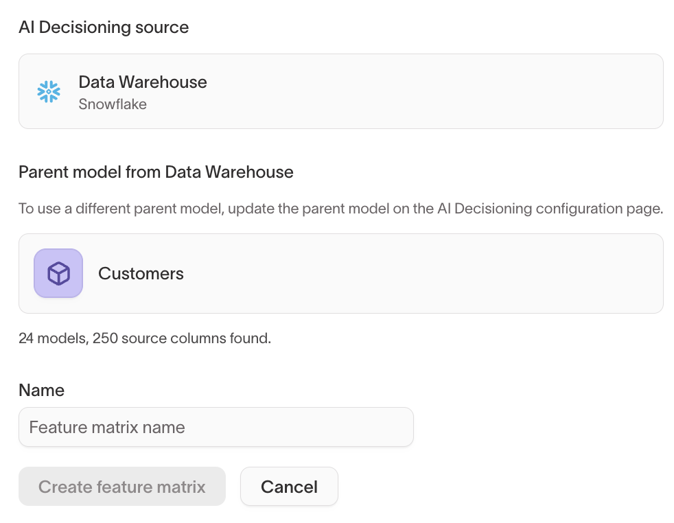 New feature matrix dialog