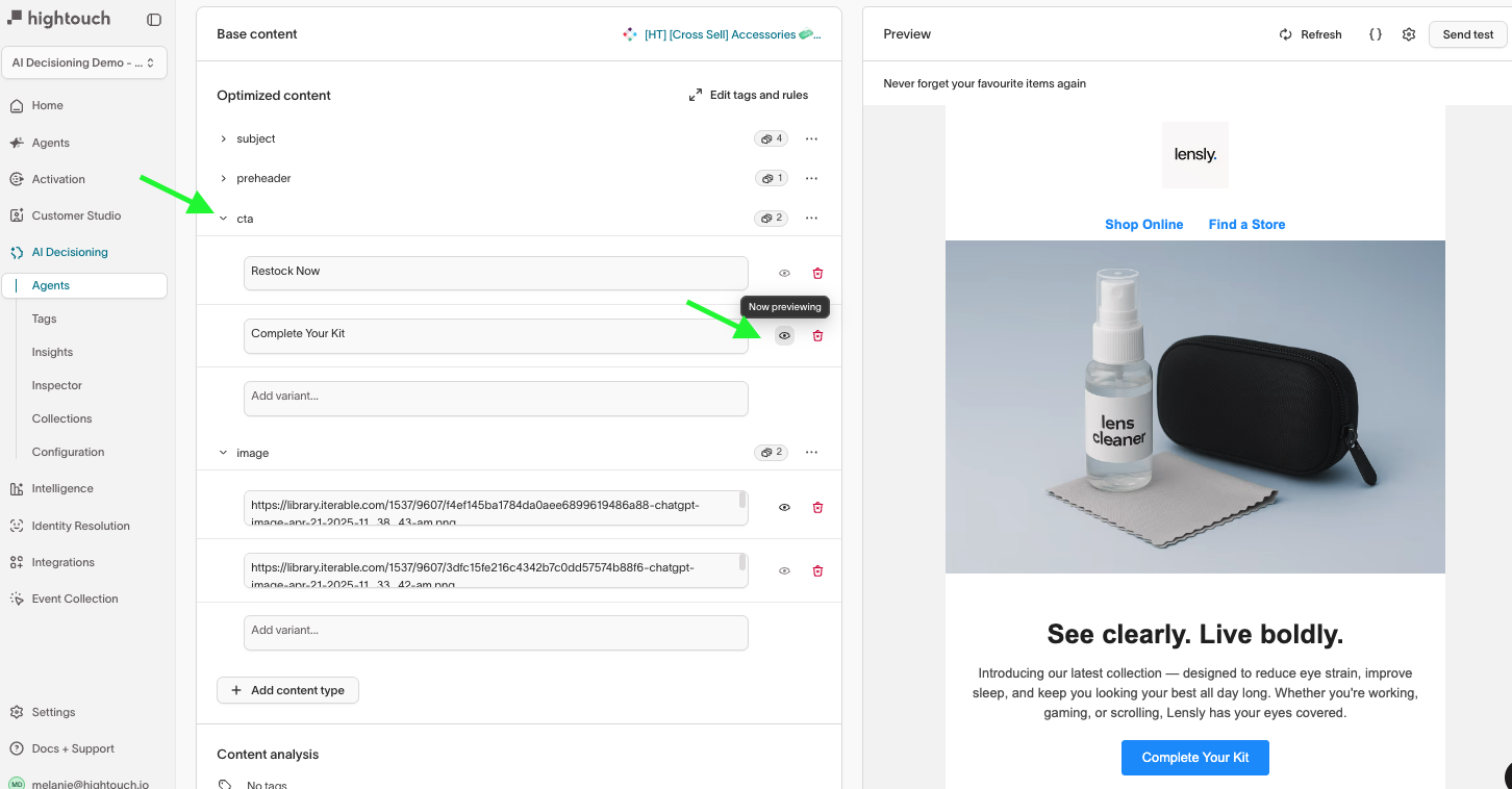 Previewing a CTA variant