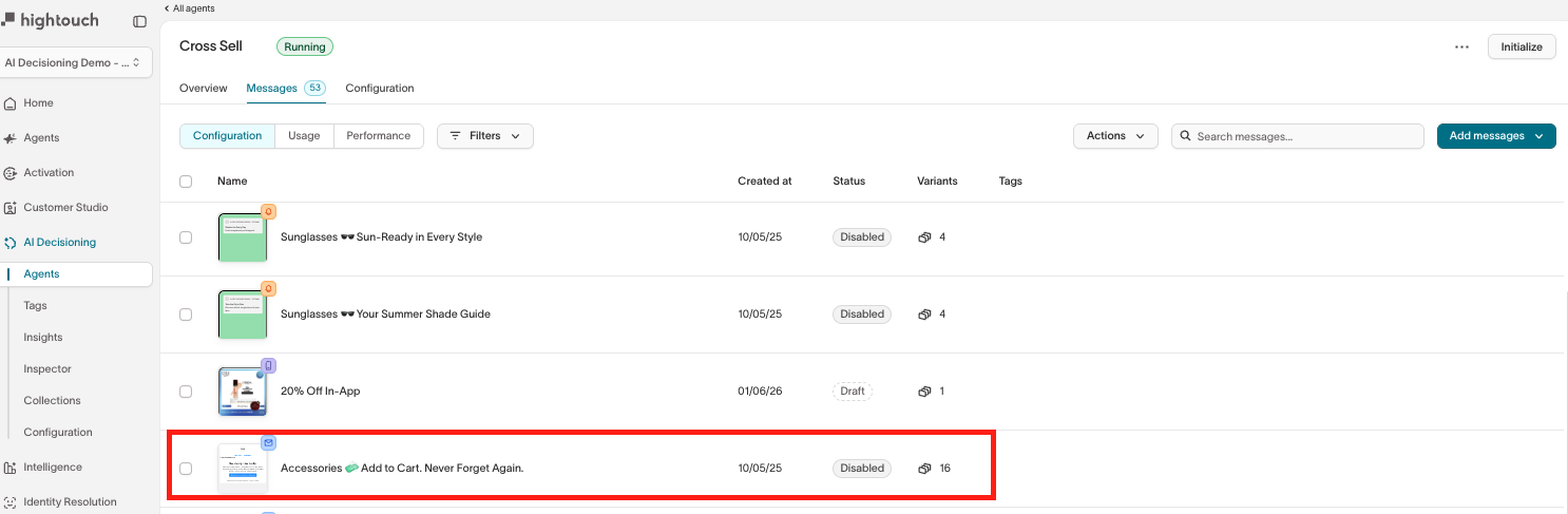 Message enabled — list view