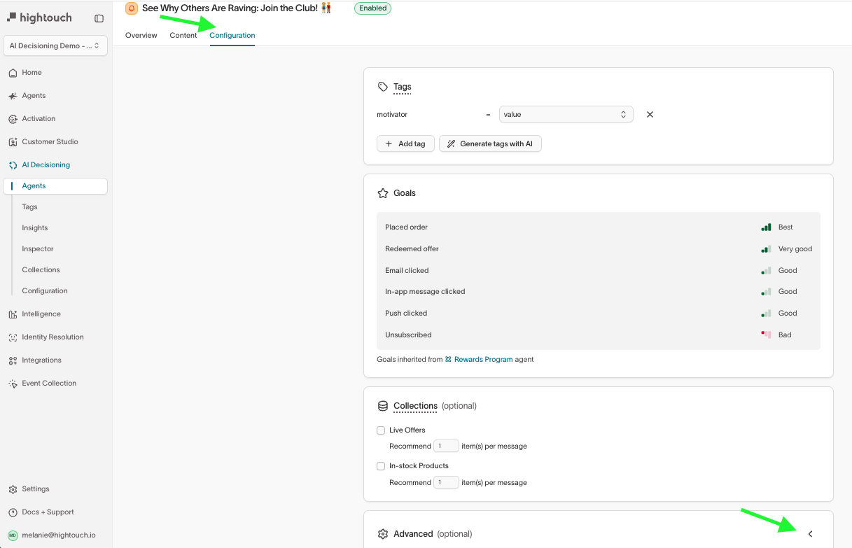 Push notification advanced congifuration settings