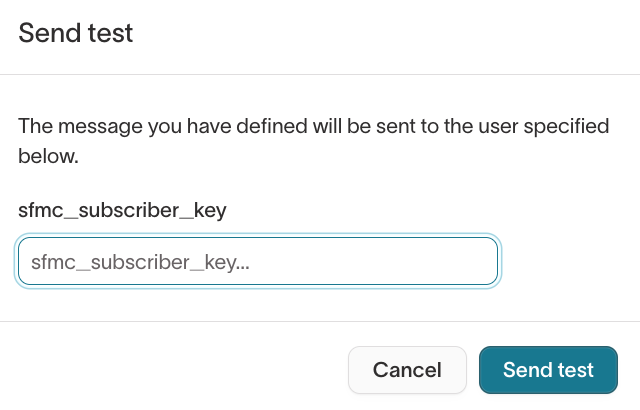 Test send callout showing the identifier field