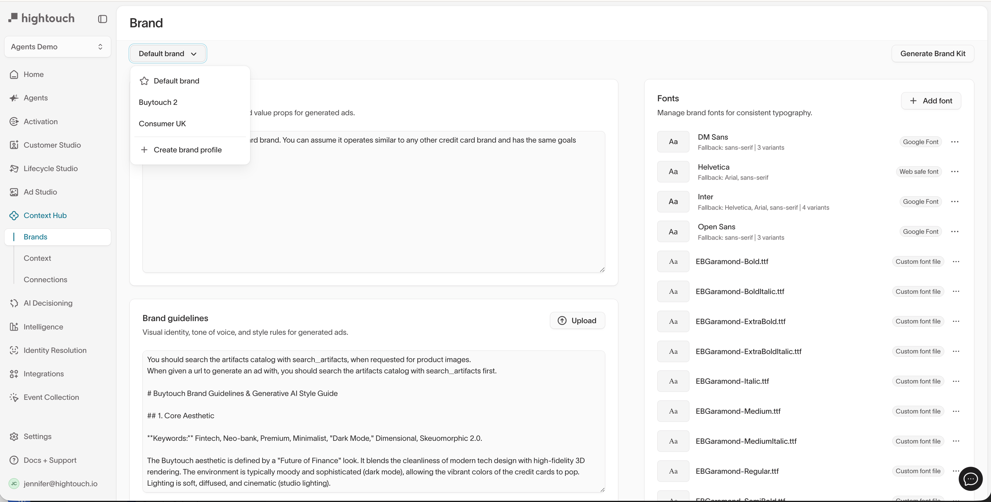Brand profiles overview in Context Hub