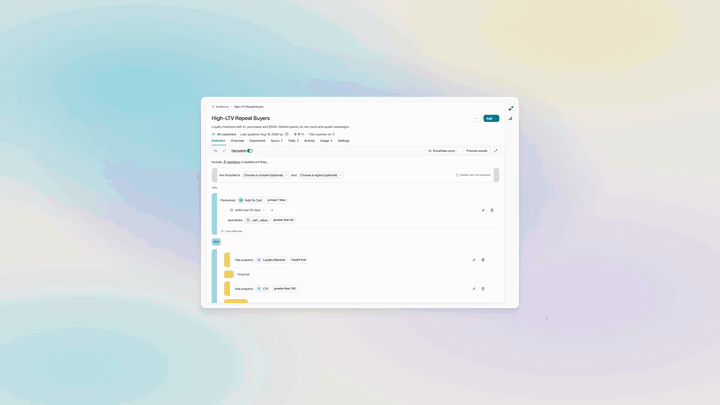Agent sidebar on an audience page with suggested prompts