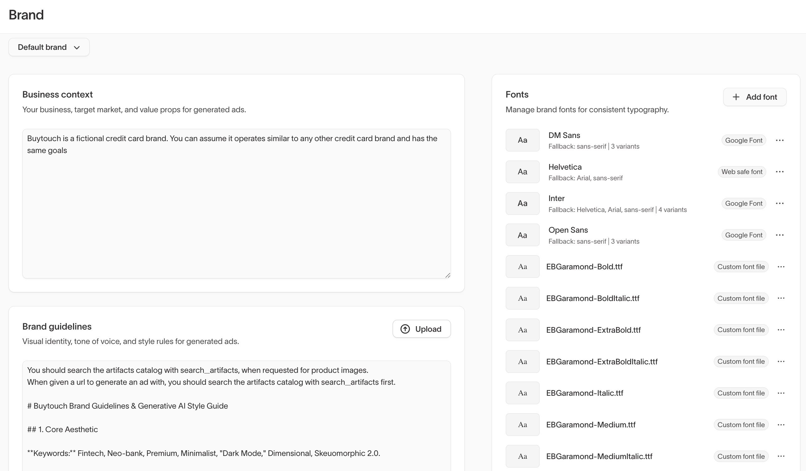 Brands page overview