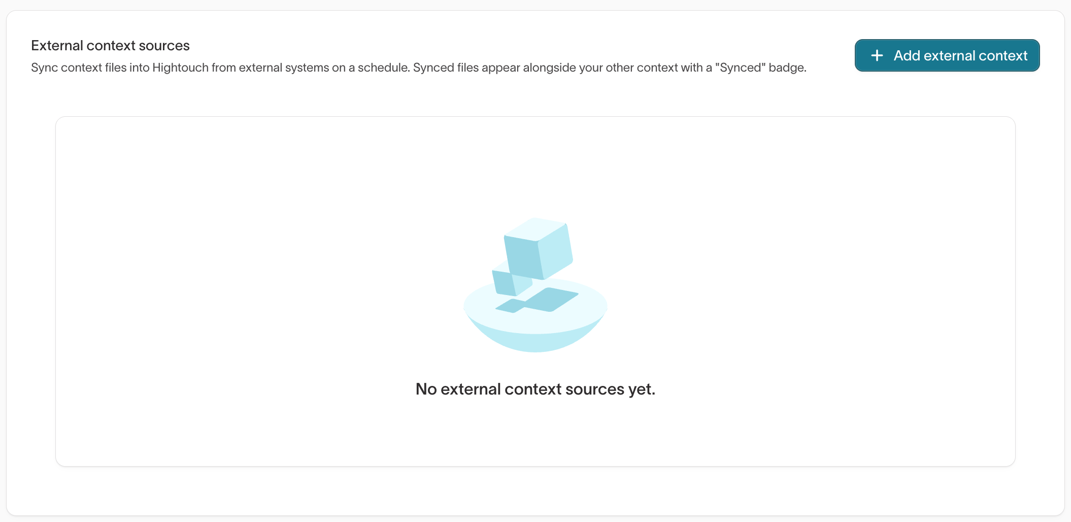 External context sources card with the Add external context button