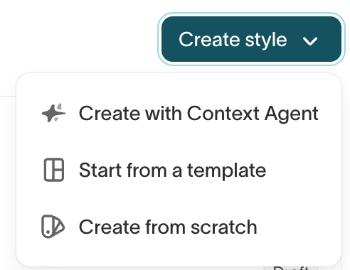 Create style menu with Create with Context Agent, Start from a template, and Create from scratch