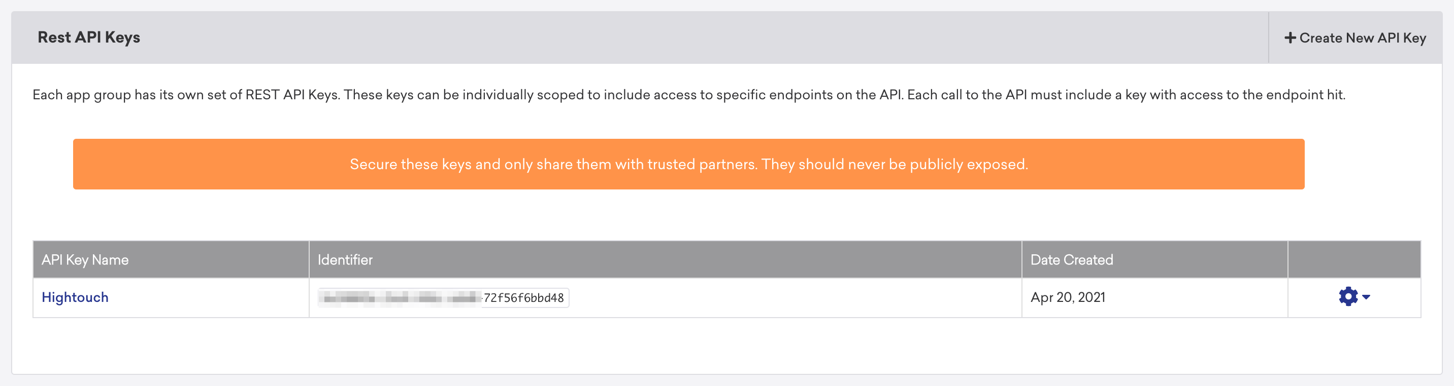 Finding an API key in the Braze dashboard