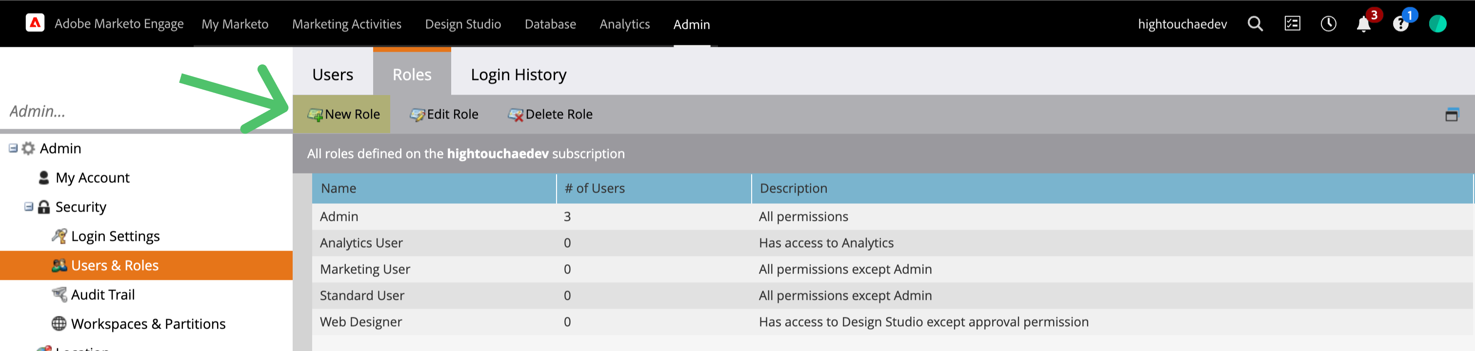 Role creation in the Marketo UI