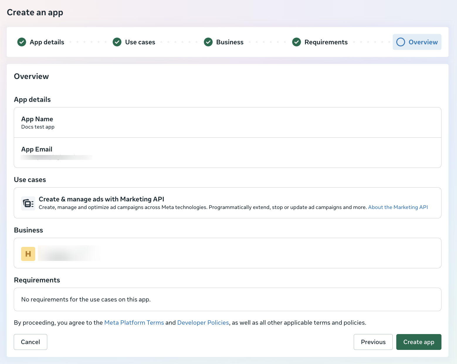 Reviewing and creating the app