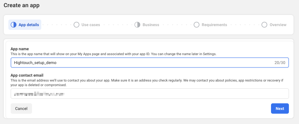 Screenshot of the Meta Business account UI