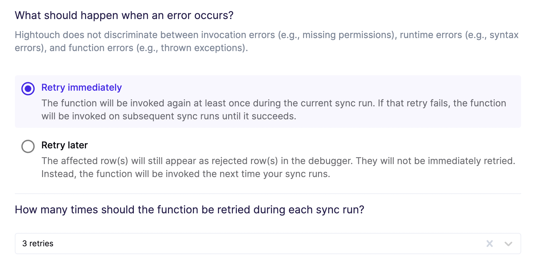 Error handling declaration