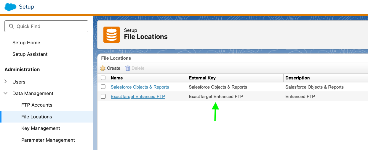 ExactTarget Enhanced FTP - File Location External Key