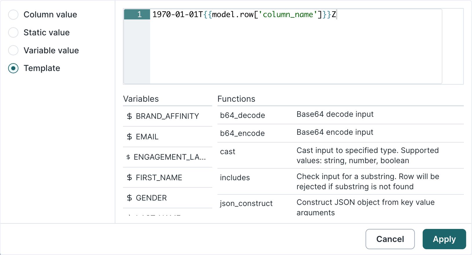 Template mapping in the Hightouch UI