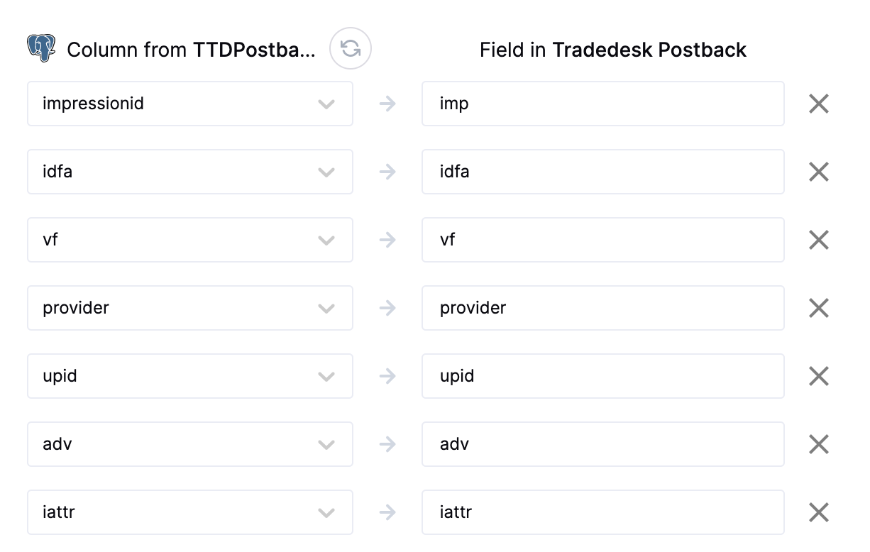 Mapping model columns to The Trade Desk custom fields in the Hightouch UI