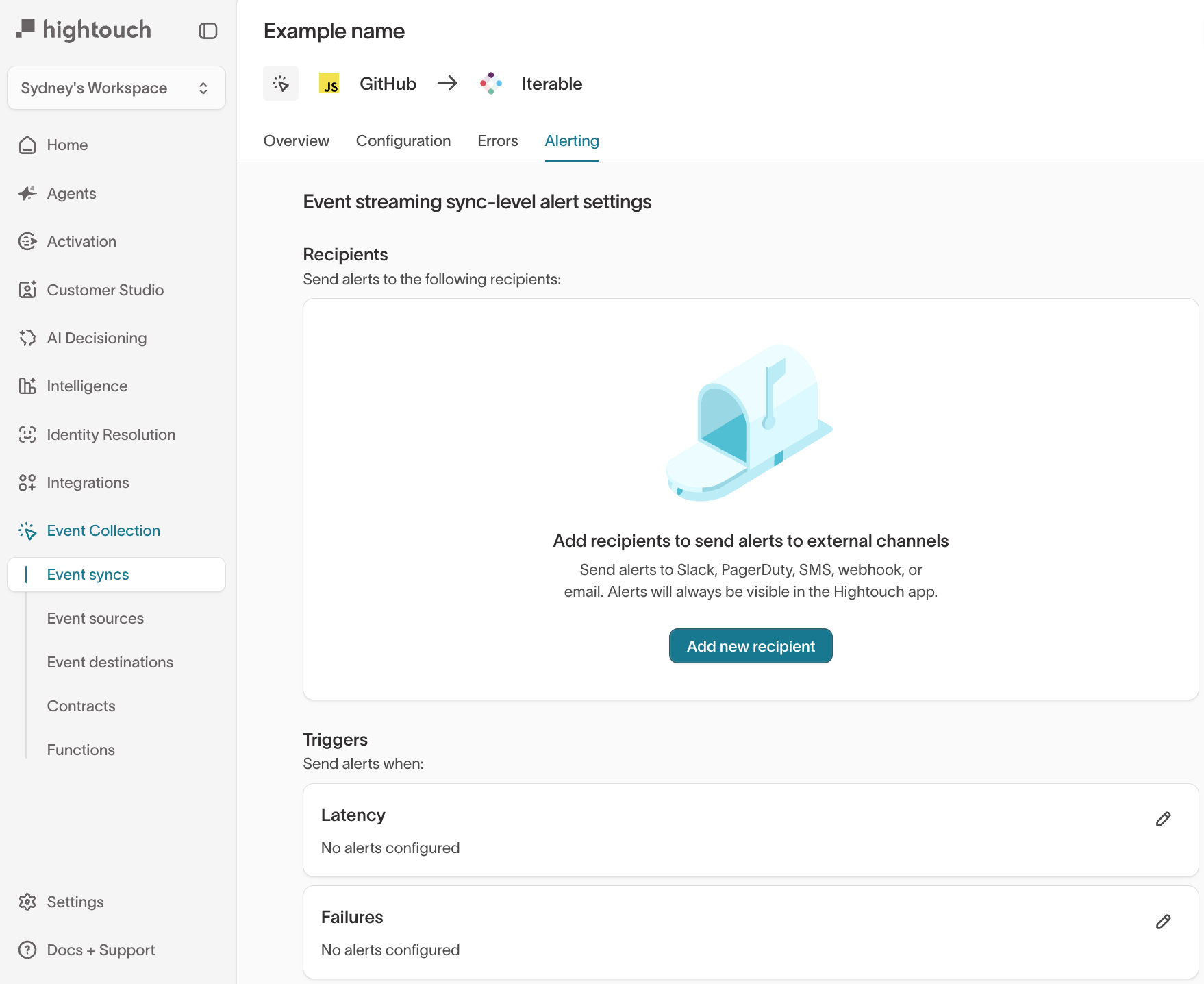 Alerting tab in events