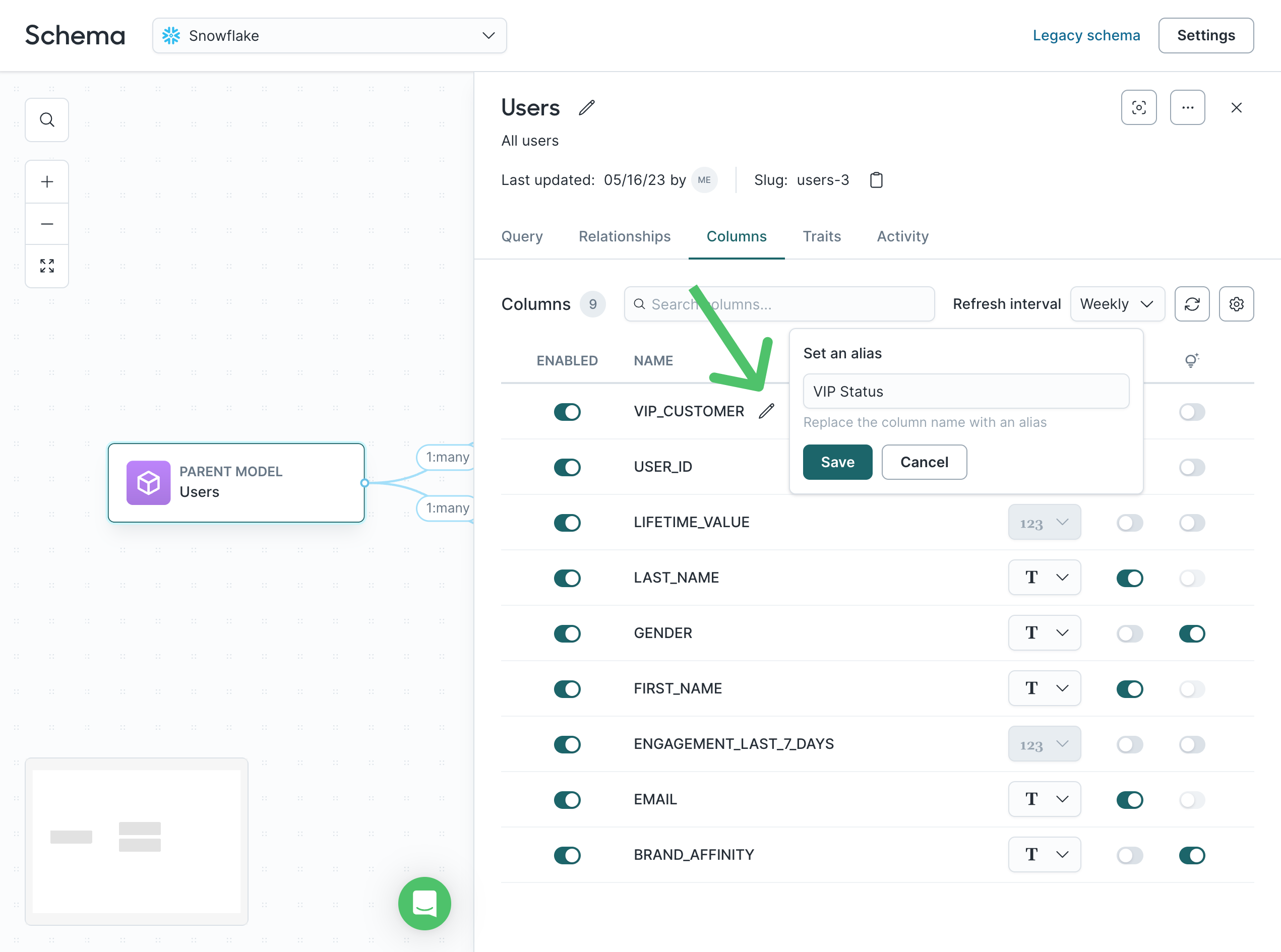 Column configuration in the Hightouch UI