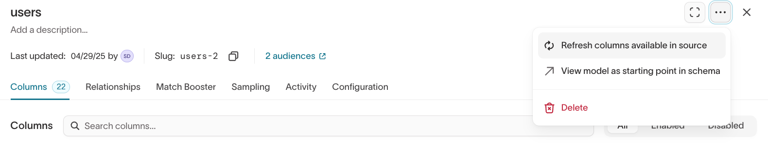 Refresh columns available in source