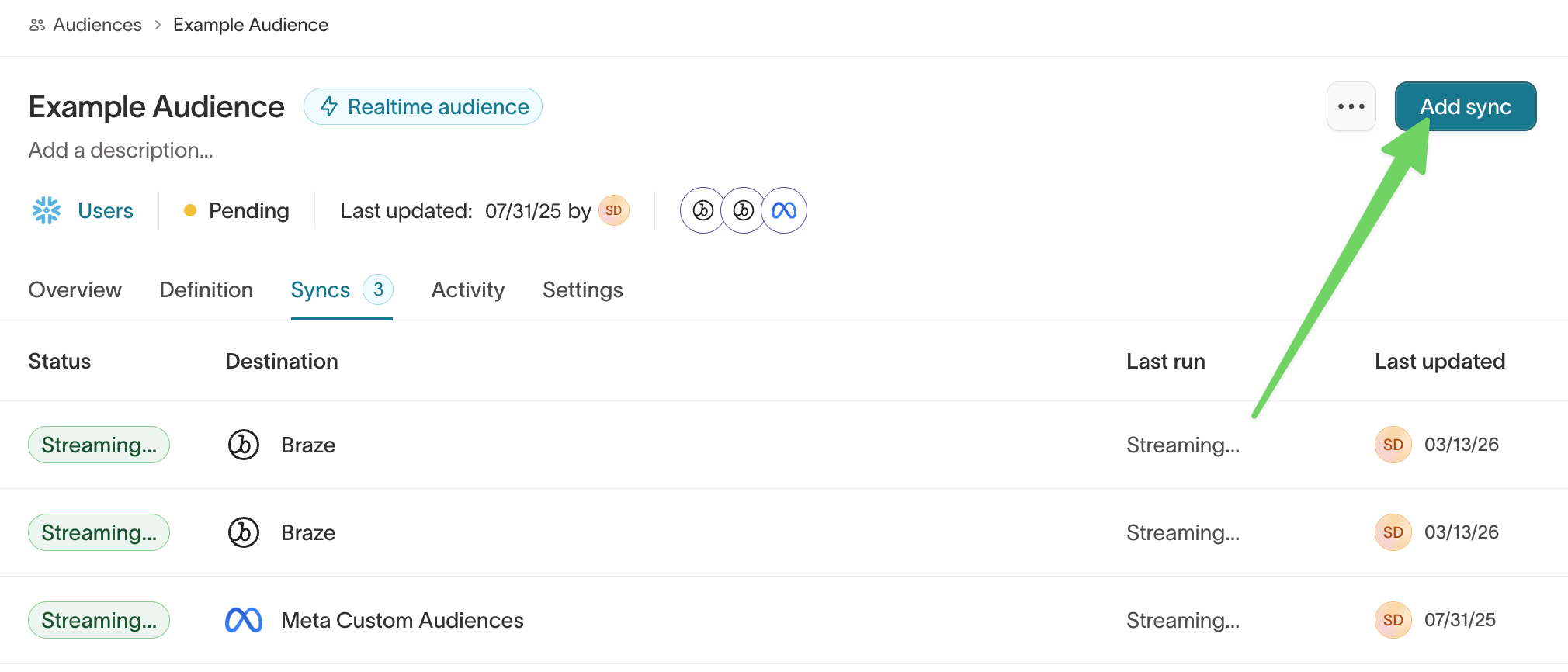Add a sync to an audience