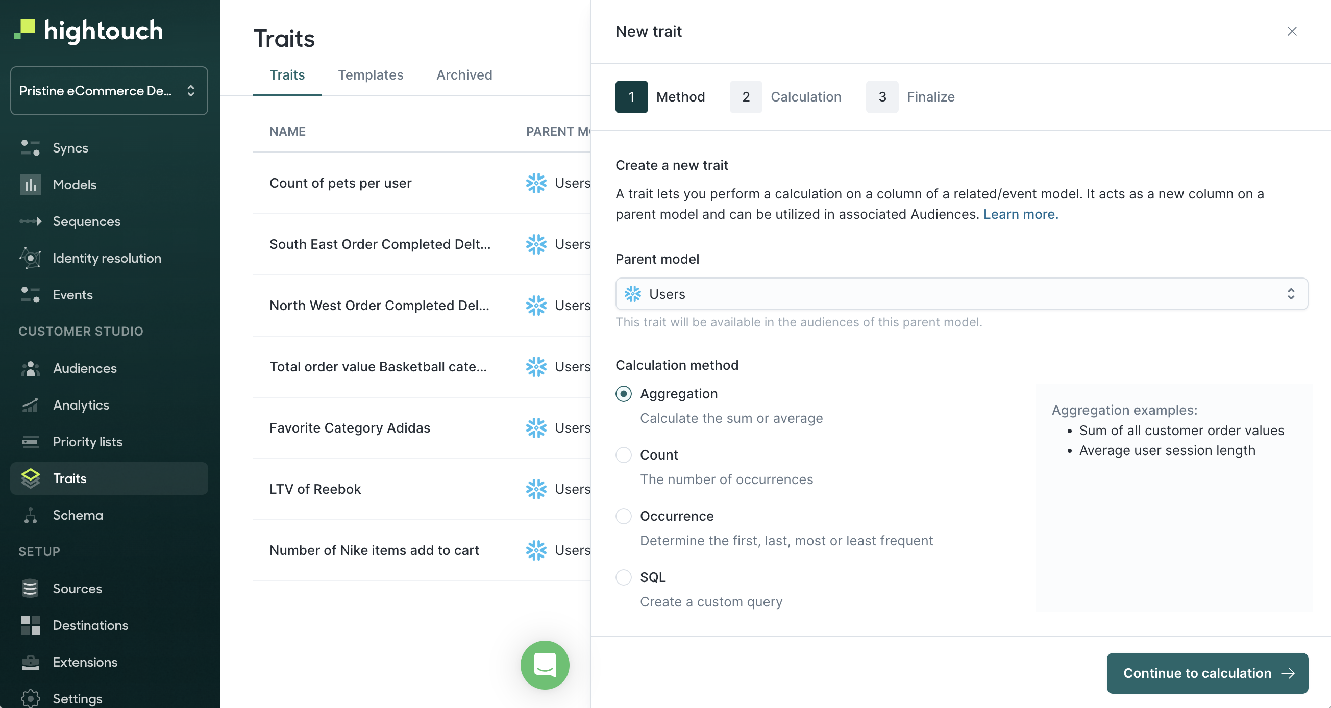 Configure trait method in the Hightouch UI