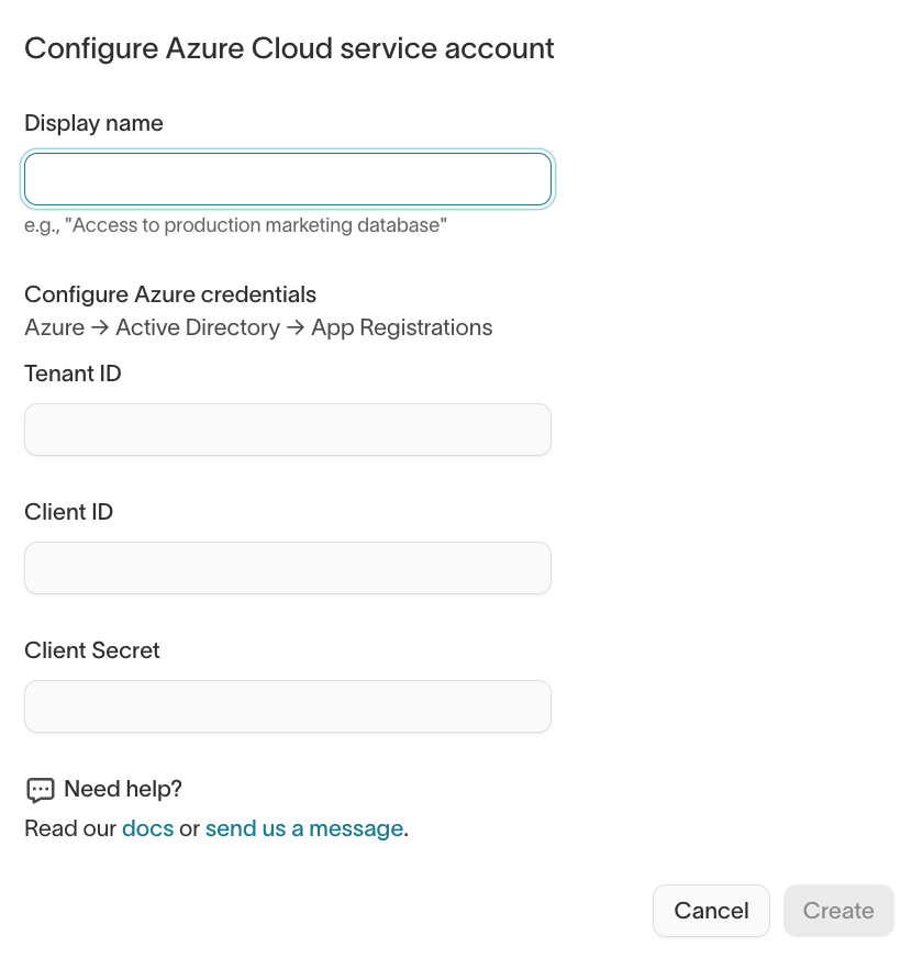 Configuring Azure credentials in Hightouch