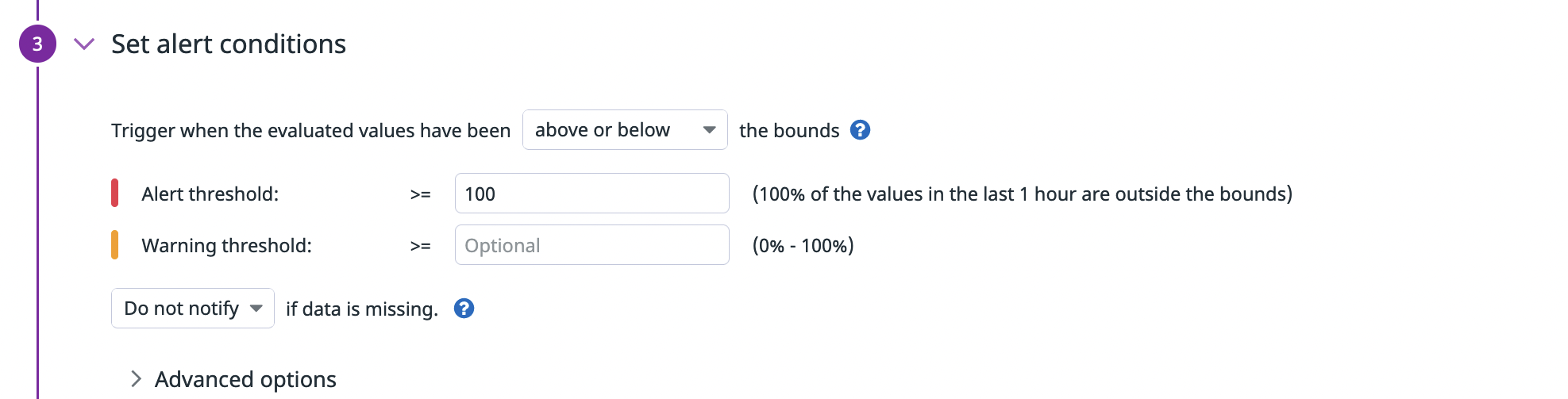 Datadog metric monitor configuration