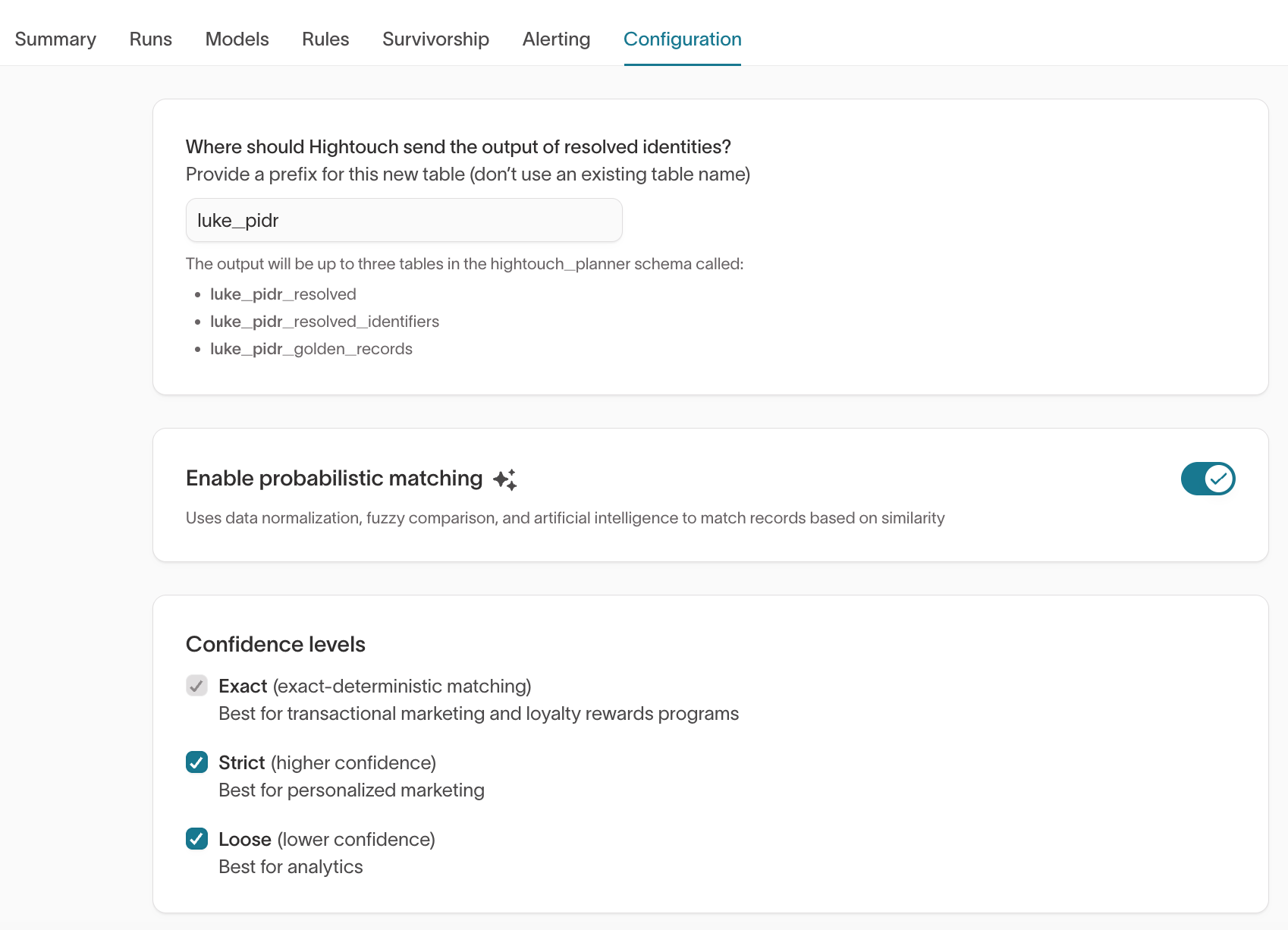 Enable probabilistic matching in the Configuration tab