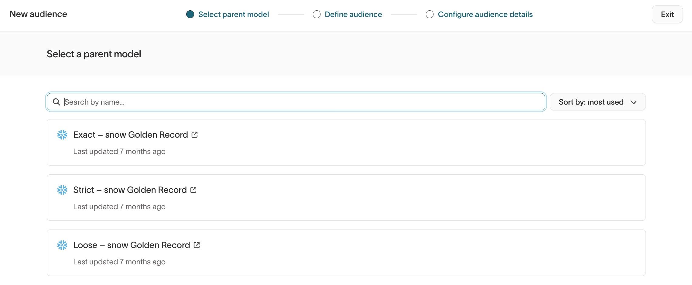 Parent models for each confidence level