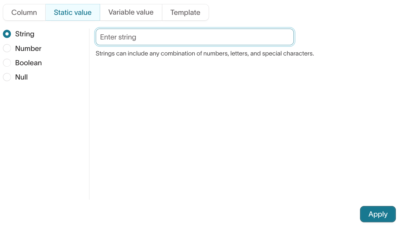 Static value mapping in the advanced mapper