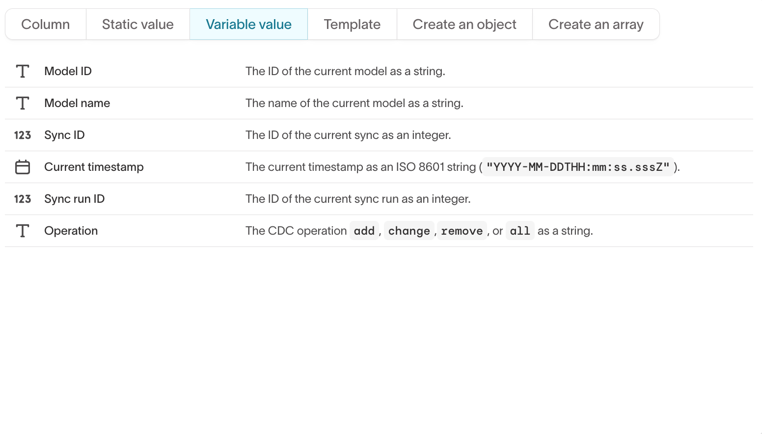 Variable value mapping in the advanced mapper