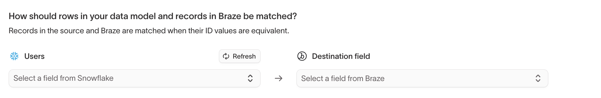 The record matching section of a Braze sync configuration