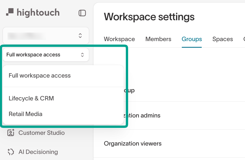 Dropdown to switch between Spaces